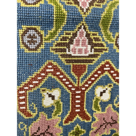 Hand Embroidered Floral Table Runner Tapestry Eastern European Turkish Blue Red - Picture 5 of 10